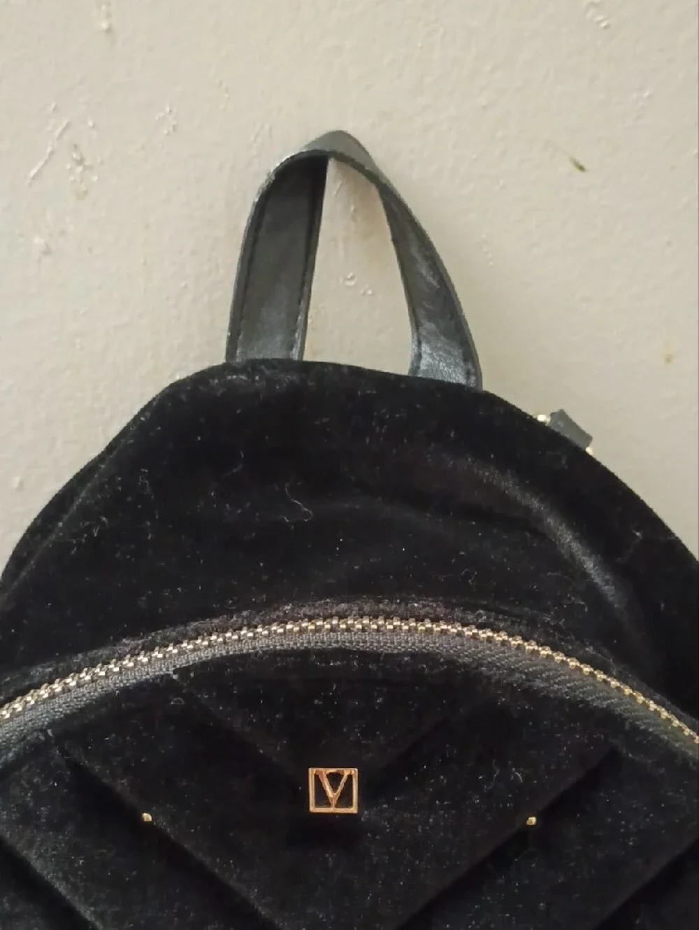 Victoria's Secret Black Velvet Women’s Backpack with Gold Chain Accent